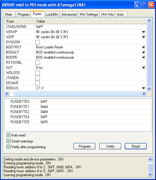 Fuses ATXmega128A1 Bootloader